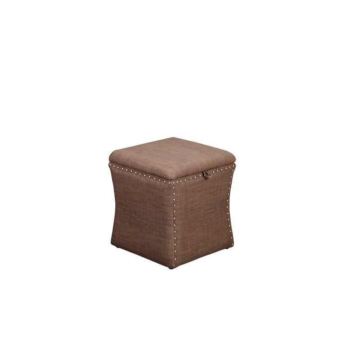 Fabric Upholstered Lift Top Storage Wooden Ottoman with Nail headDecorative Base, Brown
