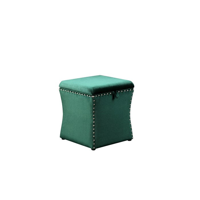 Fabric Upholstered Lift Top Storage Wooden Ottoman with Nail headDecorative Base, Green