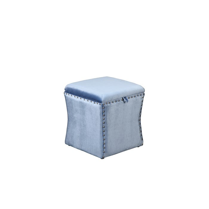 Fabric Upholstered Lift Top Storage Wooden Ottoman with Nail headDecorative Base, Blue