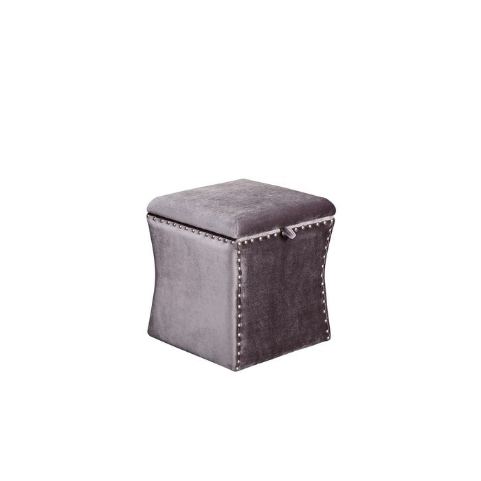 Fabric Upholstered Lift Top Storage Wooden Ottoman with Nail headDecorative Base, Silver