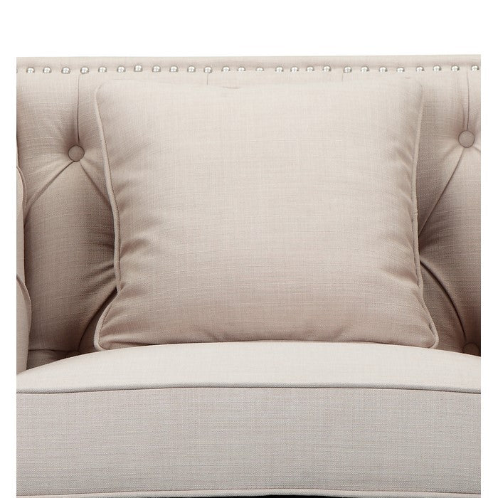 Fabric Upholstered Wooden Sofa Chair with Nail head Trim, Beige and Black
