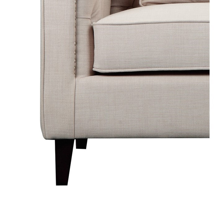 Fabric Upholstered Wooden Sofa Chair with Nail head Trim, Beige and Black