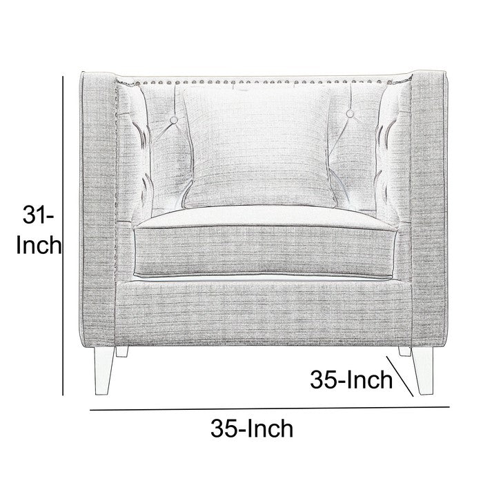 Fabric Upholstered Wooden Sofa Chair with Nail head Trim, Beige and Black