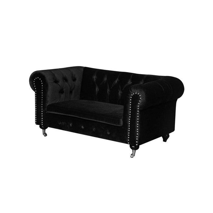 Velvet Upholstered Dogs Sofa with Button Tufting Details and Wooden Feet, Black