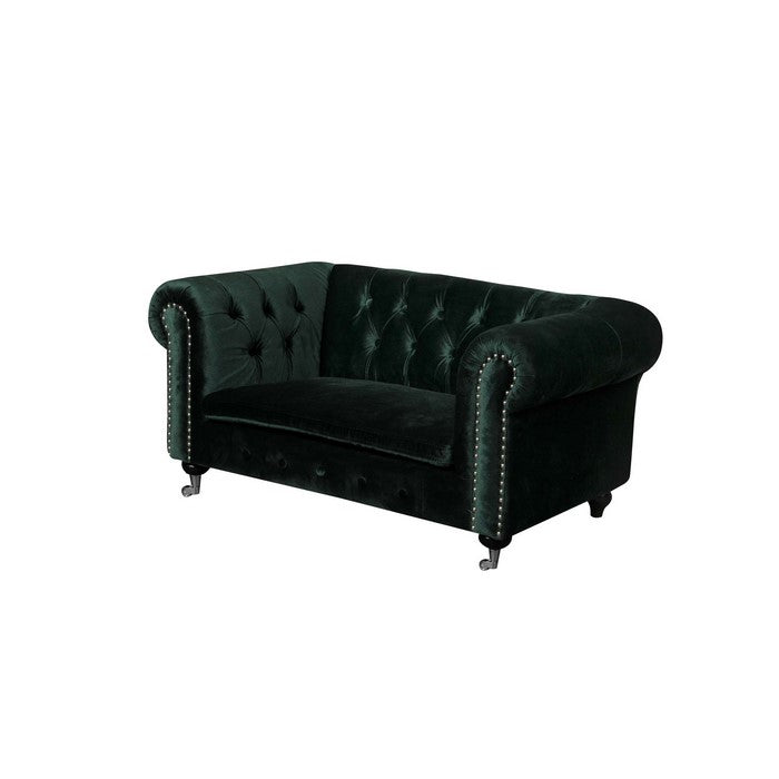 Velvet Upholstered Dogs Sofa with Button Tufting Details and Wooden Feet, Green