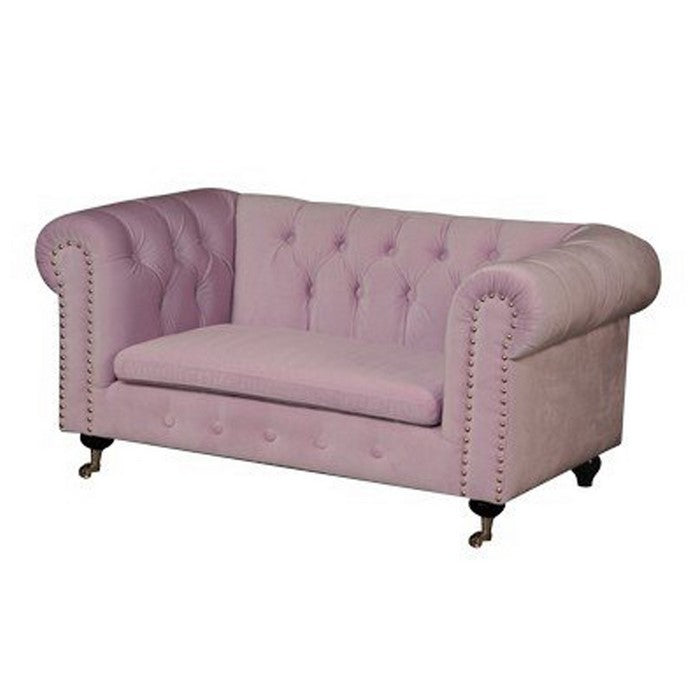 Velvet Upholstered Wooden Kids Sofa with Button Tufting and Nail Head Trim, Pink