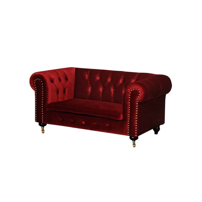 Velvet Upholstered Wooden Kids Sofa with Button Tufting, Red