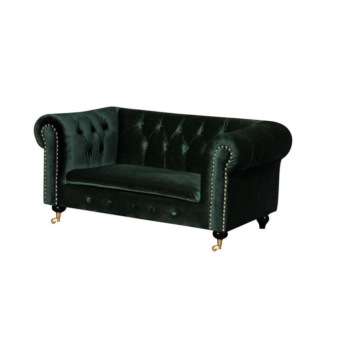 Velvet Upholstered Wooden Kids Sofa with Button Tufting, Emerald Green
