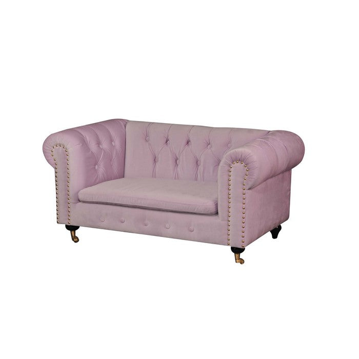 Velvet Upholstered Wooden Kids Sofa with Button Tufting, Pink