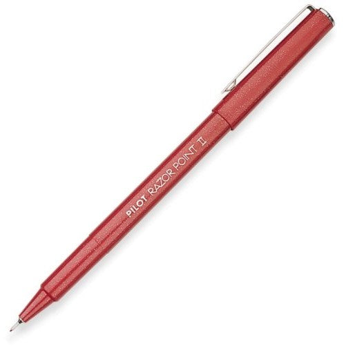 Pilot Razor Point II Marker Stick Pens, Super Fine Point, Red Ink, Dozen Box (11011)