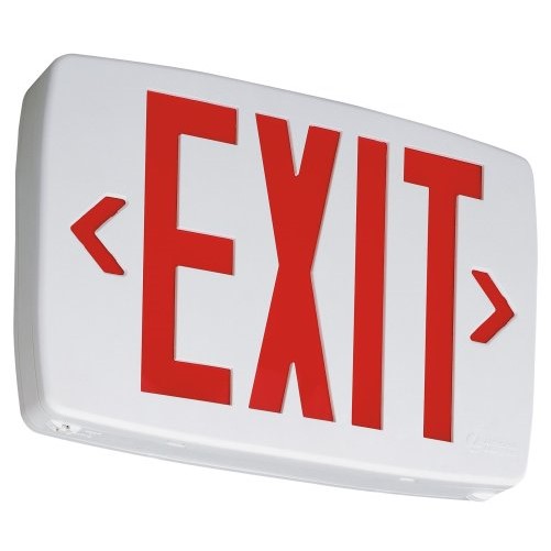 Lithonia Lighting LQM S W 3 R 120/277 EL N M6 Quantum Thermoplastic LED Emergency Exit Sign with Stencil-Faced White Housing and Red Letters with Nickel Cadium battery