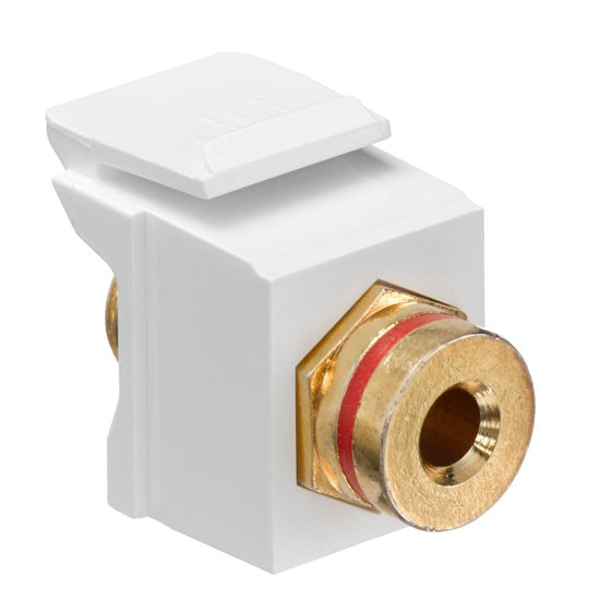 Leviton 40837-BWR QuickPort Banana Jack Adapter, Gold-Plated with Red Stripe, White