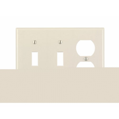 Leviton 78021 3-Gang 2-Toggle 1-Duplex Device Combination Wallplate, Standard Size, Thermoset, Device Mount, Light Almond