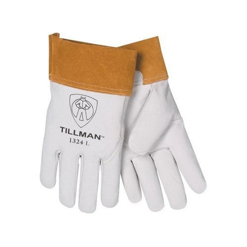 Tillman 1328L Large Pearl Top Grain Goatskin Standard Grade TIG Welders Gloves With Wing Thumb, 4" Cuff, Seamless Forefinger And Kevlar Lock Stitching (1/PR)