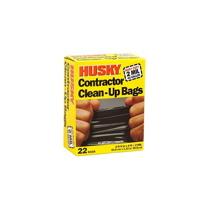 Husky HK42WC022B Heavy Duty Contractor Clean-Up Bag, Poly, Black, 42 gal, 4' L x 2' 9 in W x 2 Mil T