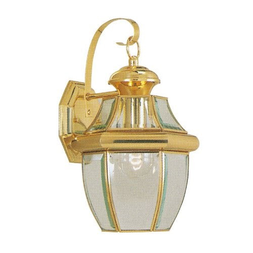 Livex Lighting 2151-02 Monterey 1 Light Outdoor Polished Brass Finish Solid Brass Wall Lantern with Clear Beveled Glass