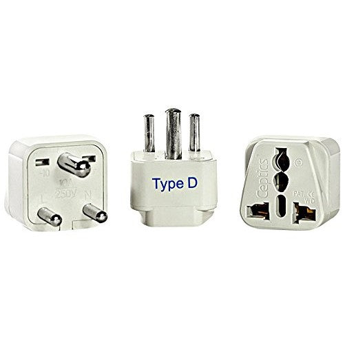 Ceptics GP-10-3PK India Travel Plug Adapter (Type D) - 3 Pack [Grounded & Universal]