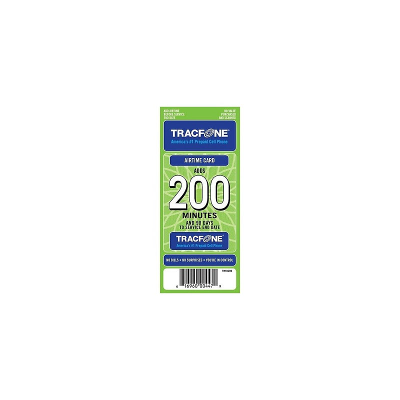 Tracfone 200 Minutes and 90 Days of Service- Refill, Top-Up, Pin Number - Prepaid Cell Phone Plan Airtime (Mail Delivery)
