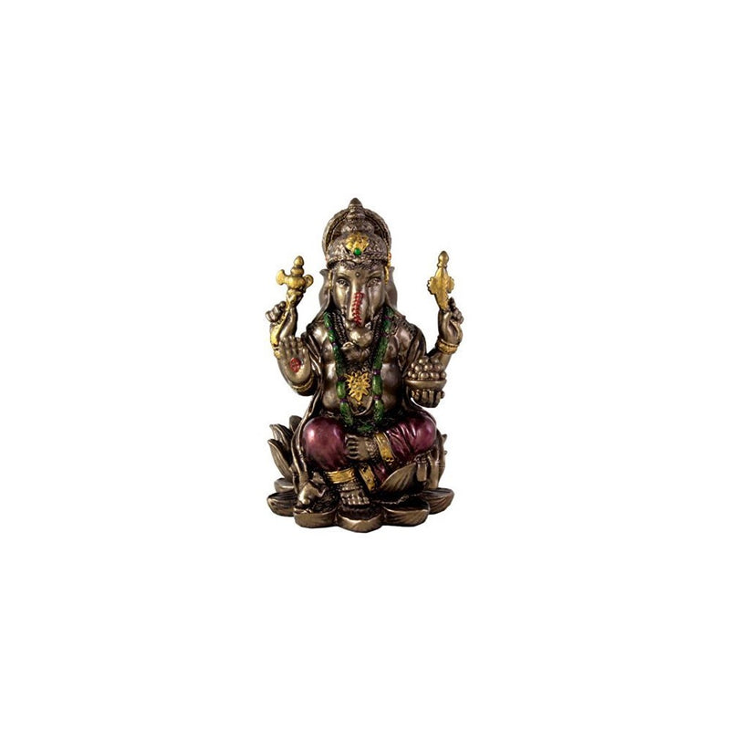 Top Collection Small 3" Ganesh (Ganesha) Hindu Elephant God of Success. Good Protection. Bronze Powder Mixed with Resin -Bronze Finish with Color Accents.
