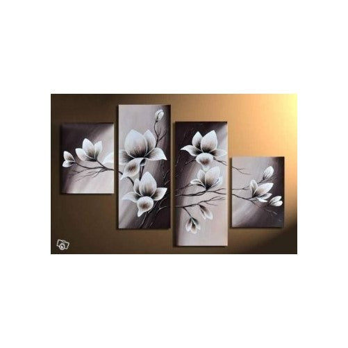 Wieco Art Elegant Blooming Flowers Oil Paintings on Canvas Wall Art Set Ready to Hang for Living Room Bedroom Home Decor 4 Panels Modern 100% Hand Painted Stretched and Framed Abstract Floral Artwork