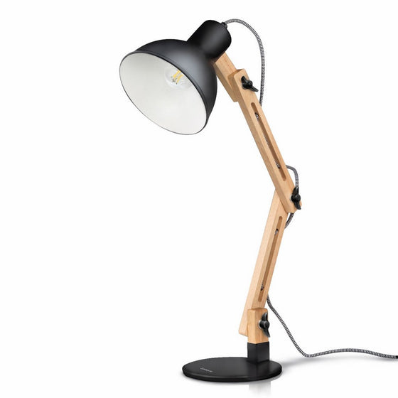 tomons DL1001B Wood Swing Arm Desk/Designer Table Lamp, Reading Lights, Study/Work/Office/Bedside Nightstand Lamp, Black