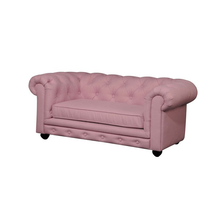 Fabric Upholstered Wooden Kids Sofa with Button Tufting, Pink