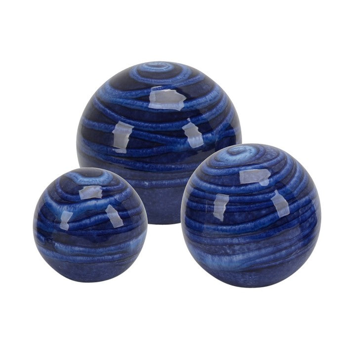 Contemporary Ceramic Spheres, Blue, Set of Three
