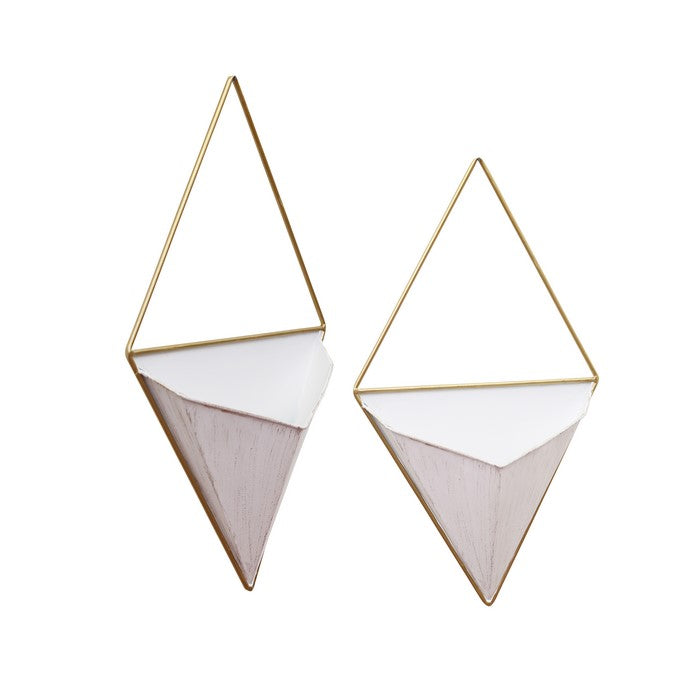 Contemporary Metal Diamond Wall Planter, White, Set of Two