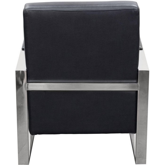 Faux Leather Upholstered Accent Chair with Stainless Steel Sled Support, Black and Silver