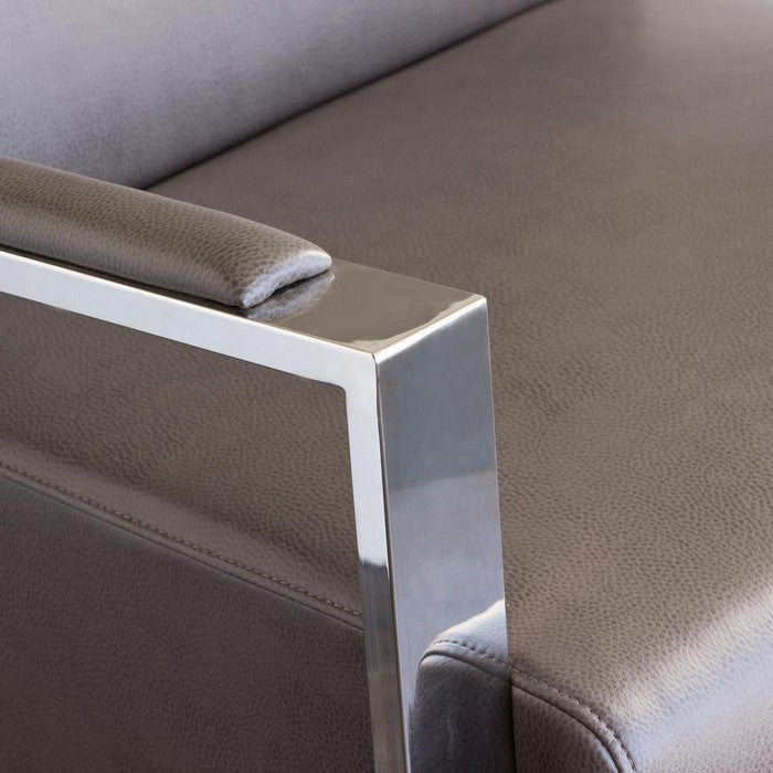 Faux Leather Upholstered Accent Chair with Stainless Steel Sled Support, Brown and Silver