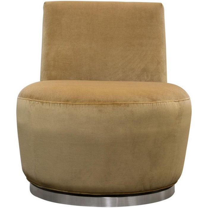 Velvet Upholstered Swivel Accent Chair with Stainless Steel Base, Brown and Silver