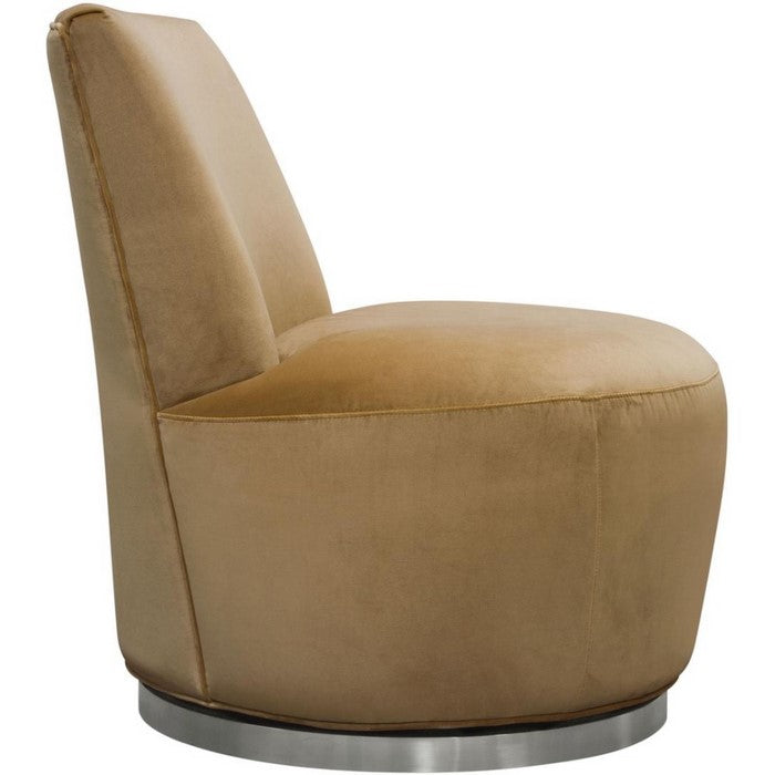 Velvet Upholstered Swivel Accent Chair with Stainless Steel Base, Brown and Silver