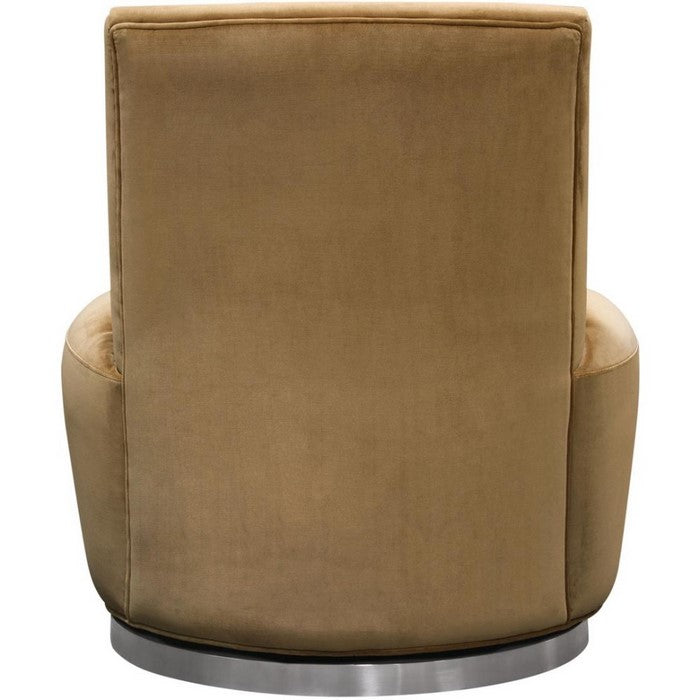 Velvet Upholstered Swivel Accent Chair with Stainless Steel Base, Brown and Silver