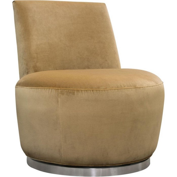 Velvet Upholstered Swivel Accent Chair with Stainless Steel Base, Brown and Silver