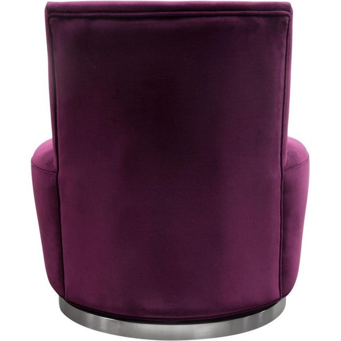 Velvet Upholstered Swivel Accent Chair with Stainless Steel Base, Purple and Silver
