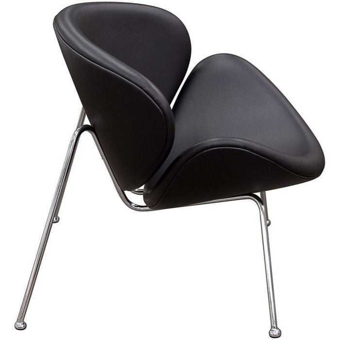 Modern Leatherette Upholstered Accent Chair with Angled Metal Legs, Set of Two, Black and Silver