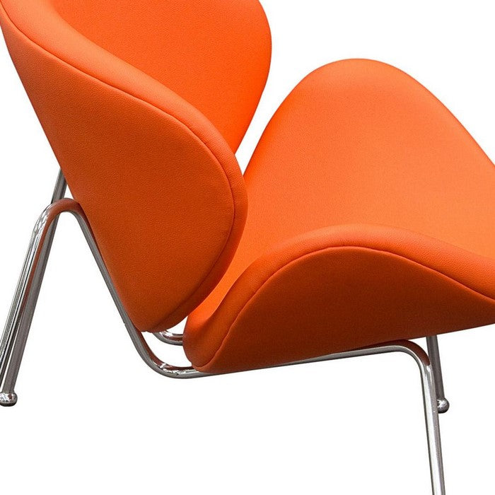 Modern Leatherette Upholstered Accent Chair with Angled Metal Legs, Set of Two, Orange and Silver