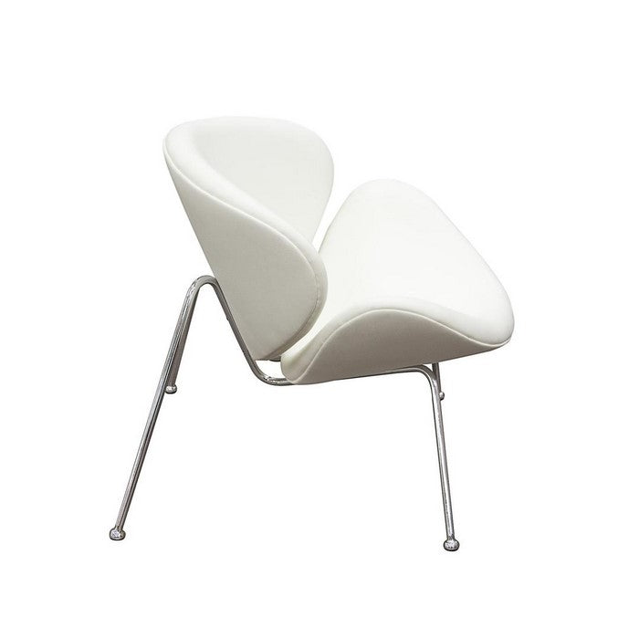 Modern Leatherette Upholstered Accent Chair with Angled Metal Legs, Set of Two, White and Silver