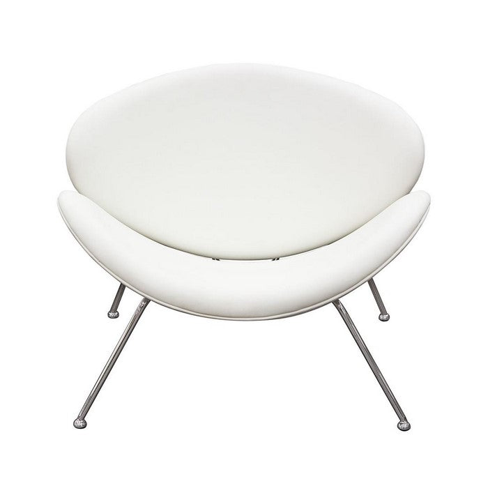 Modern Leatherette Upholstered Accent Chair with Angled Metal Legs, Set of Two, White and Silver