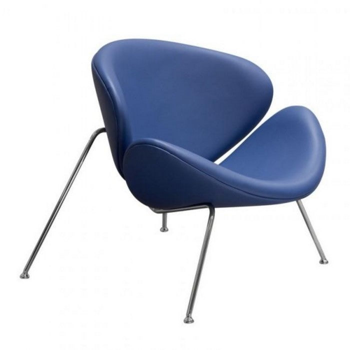Modern Leatherette Upholstered Accent Chair with Angled Metal Legs, Set of Two, Blue and Silver