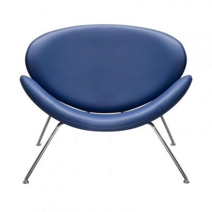 Modern Leatherette Upholstered Accent Chair with Angled Metal Legs, Set of Two, Blue and Silver