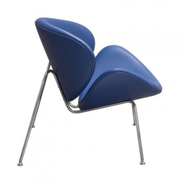 Modern Leatherette Upholstered Accent Chair with Angled Metal Legs, Set of Two, Blue and Silver