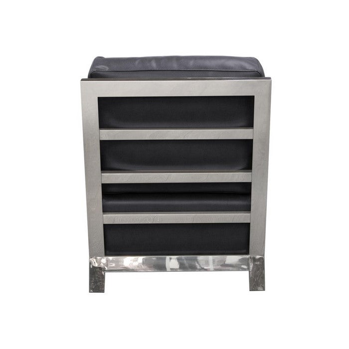 Stainless Steel Framed Leatherette Accent Chair with Sleek Armrest, Black and Silver
