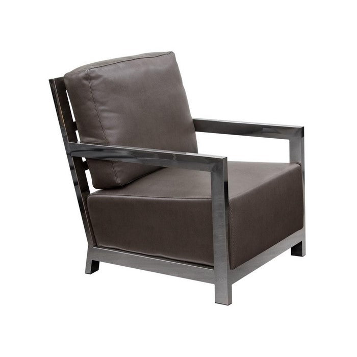 Stainless Steel Framed Leatherette Accent Chair with Sleek Armrest, Gray and Silver