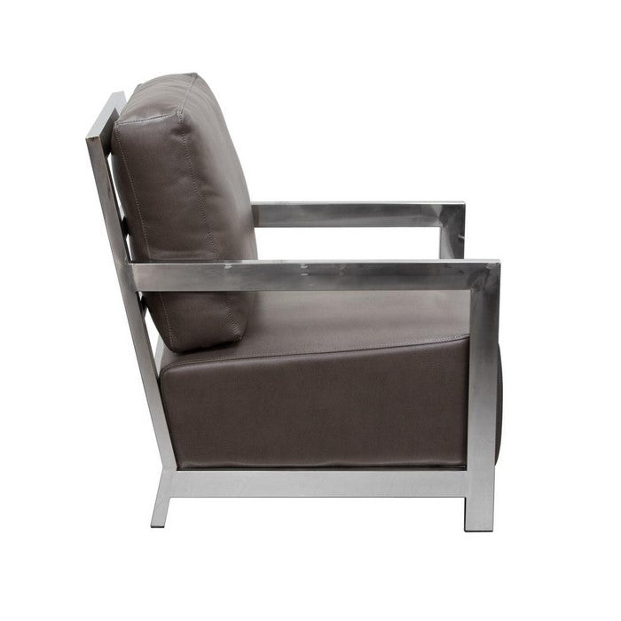 Stainless Steel Framed Leatherette Accent Chair with Sleek Armrest, Gray and Silver