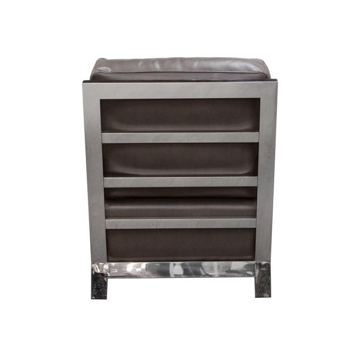 Stainless Steel Framed Leatherette Accent Chair with Sleek Armrest, Gray and Silver