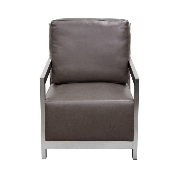 Stainless Steel Framed Leatherette Accent Chair with Sleek Armrest, Gray and Silver