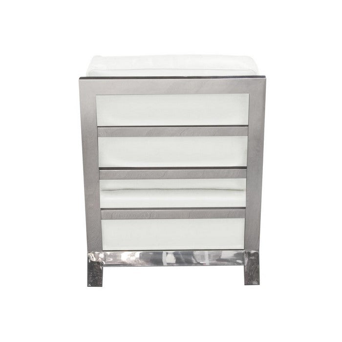 Stainless Steel Framed Leatherette Accent Chair with Sleek Armrest, White and Silver