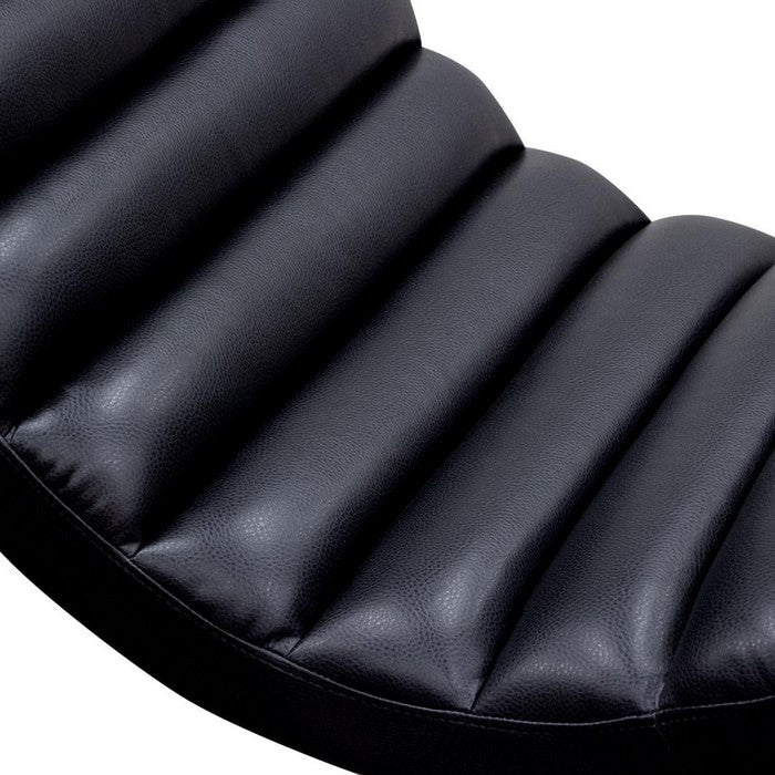 Stainless Steel Framed Leatherette Chaise Lounge with Channel Tufting, Black and Silver