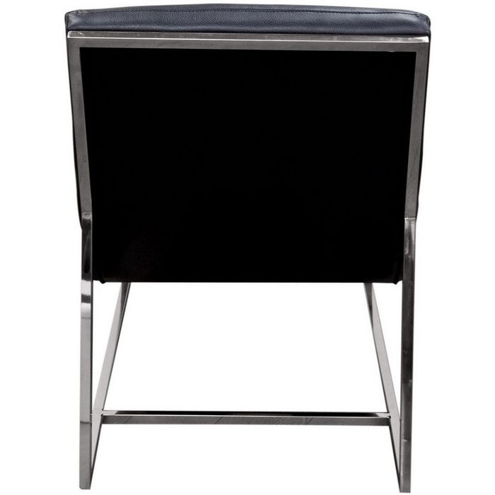 Stainless Steel Framed Leatherette Chaise Lounge with Channel Tufting, Black and Silver